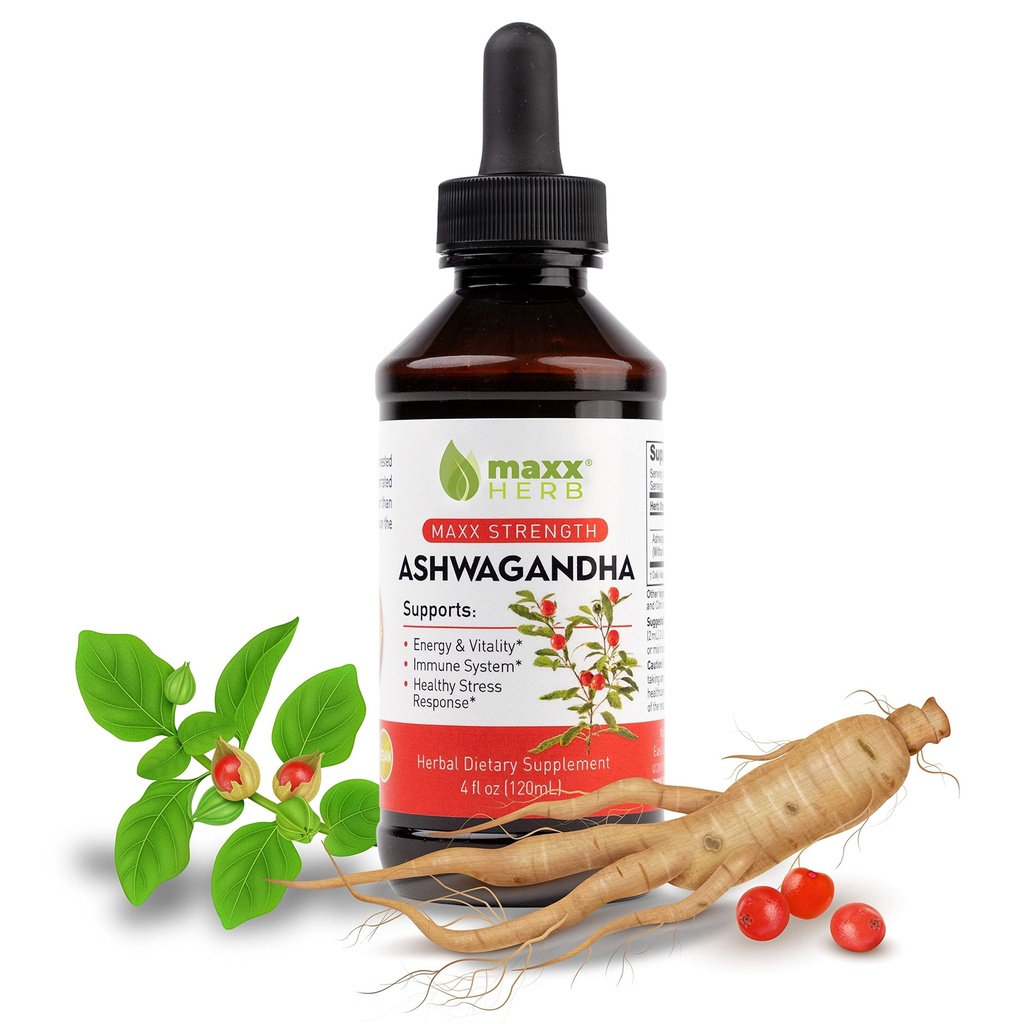 Maxx Herb Ashwagandha Extract – 최대 강도 액체 열량은 캡슐 또는 분말보다 더 잘 흡수합니다. Stamina, Memory, & Immune Support - 4 Oz Bottle (60 서빙)