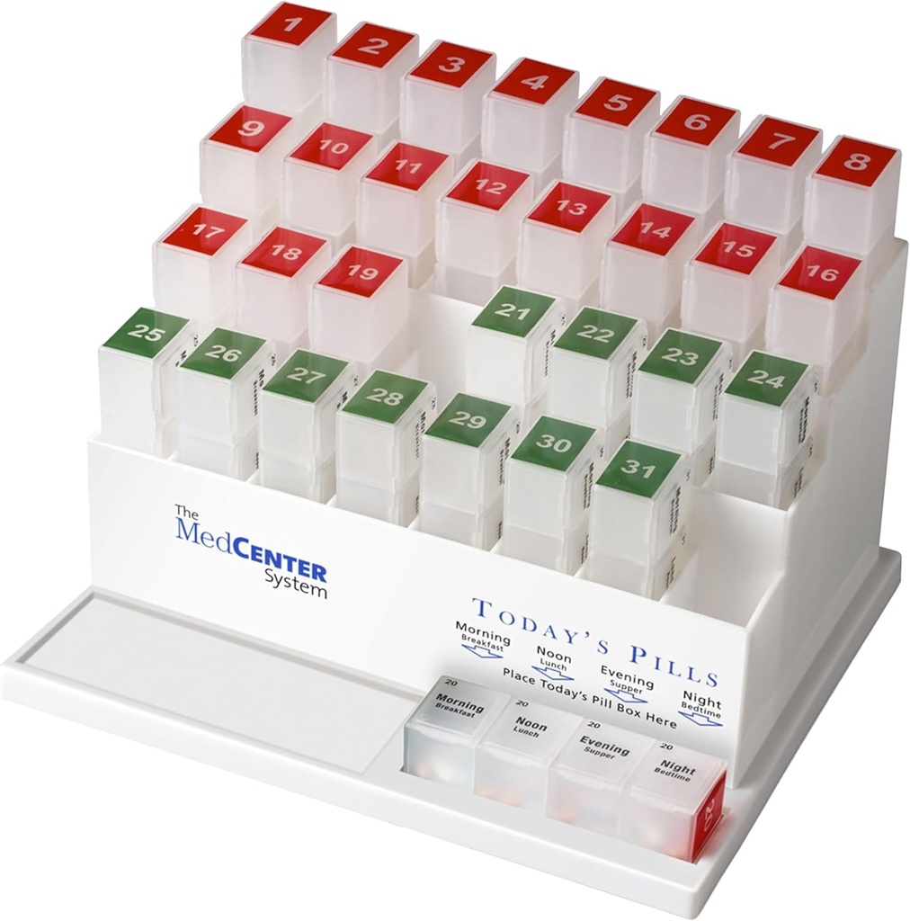 Medcenter 월간 알약 상자 주최자, 하루 4 번, 비타민, 보충제, 약물, 31 일 알약 주최자를위한 Compartments가있는 큰 31 일일 알약 케이스
