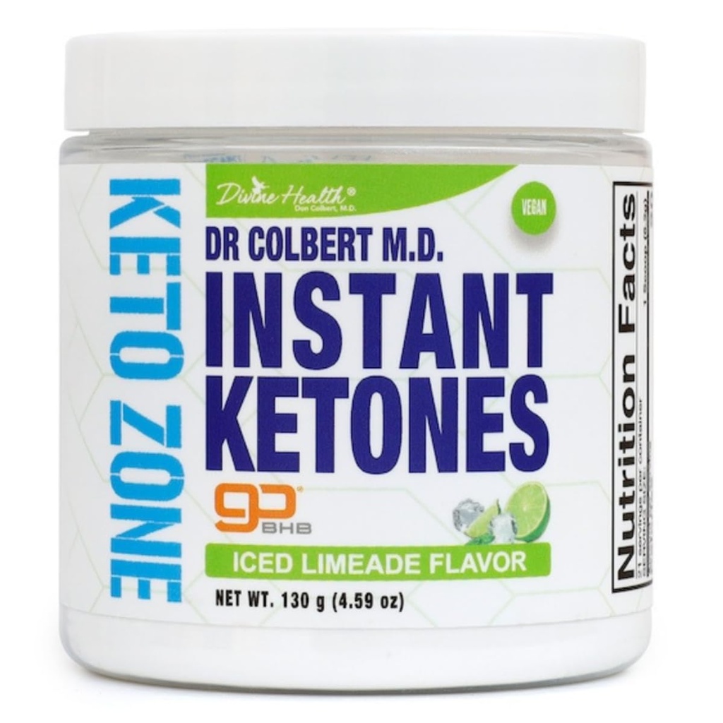 Divine Health Dr Colbert MD Instant Ketones Powder | Keto Zone Diet Book에서 추천 된 Limeade 풍미 | GoBHB | Exogenous BHB Ketone Salt | 4.59oz