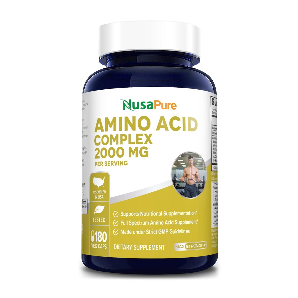 NusaPure 아미노산 Complex 혼합 2000 mg-180 모자 (비 GMO, 글루텐 자유로운)
