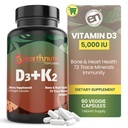 EarthNutri 비타민 D3 K2 보충교재 5000 IU – 비타샤에서 K2, D3, Aquamin & 72 Trace 무기물에서 칼슘 – 면역, 뼈 & 심장 건강 – 비 GMO – 60 Veg 캡슐