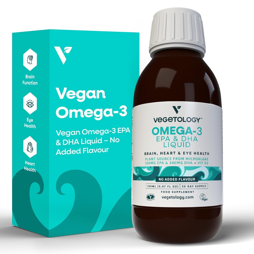 Vegan Omega 3 액체, Microalgae에서, 비타민 D3와 EPA DHA의 800mg, 지원 심장, 뇌 및 눈 건강, 자연적인 물고기 기름 대안, 영국 만드는, 비난