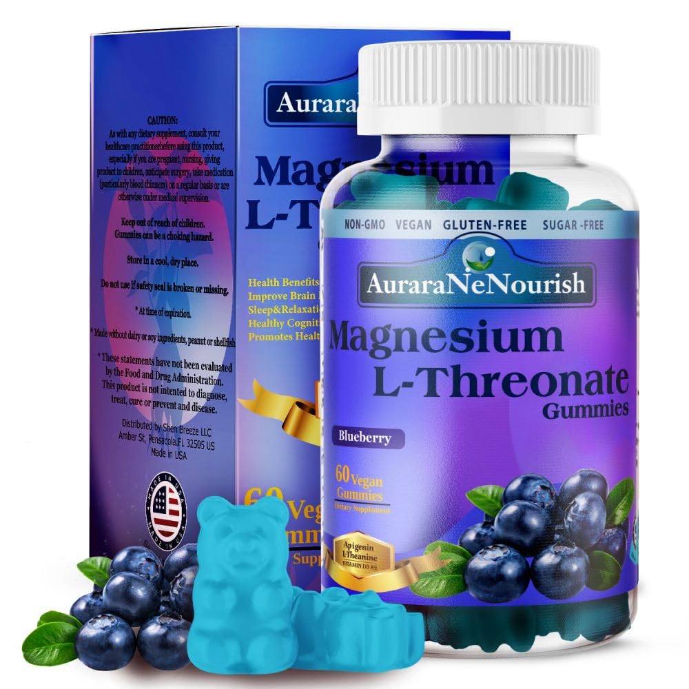 마그네슘 L-Threonate Gummies w. Apigenin L-Theanine, 고급 11-in-1 마그네슘 보충제 w. 비타민 D3 K2 B6 수면 인지 뇌 및 휴식, 성인 및 어린이를위한 높은 Absortption 마그네슘 구미