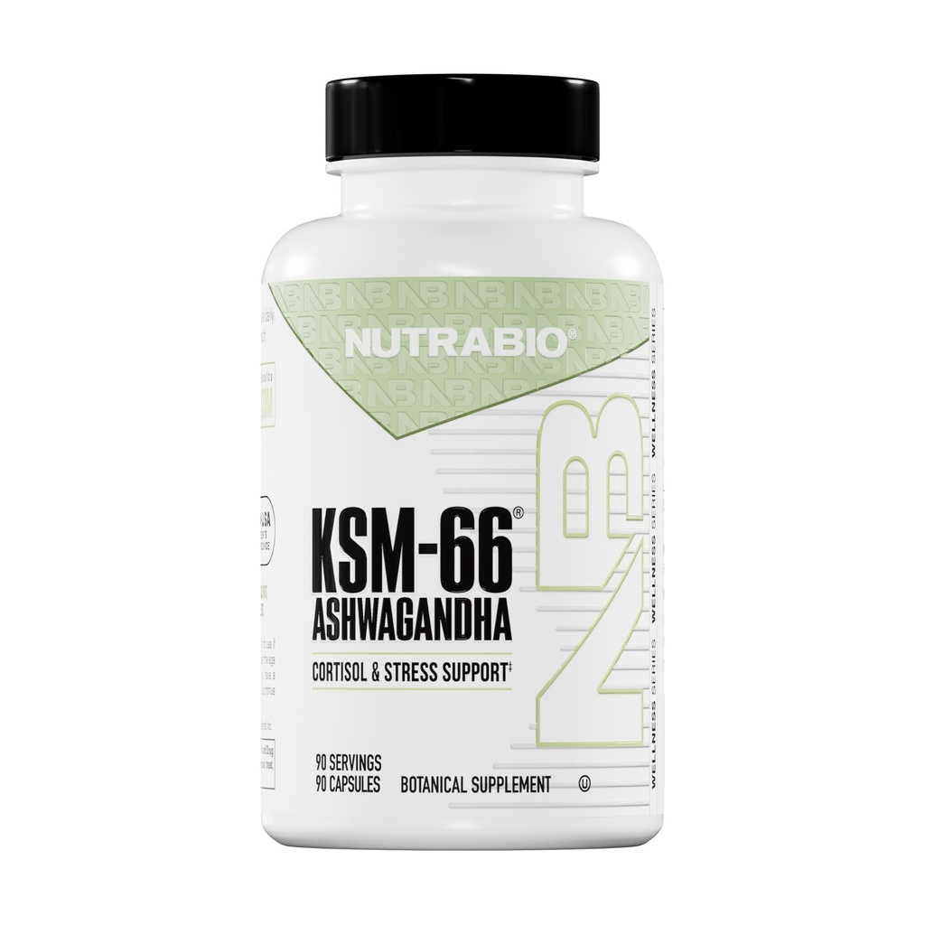 NutraBio Ashwagandha KSM-66 | 스트레스, 무드 및 성능에 대한 Ashwaganda 초본 보충 | 임상적으로 장식 된 KSM66의 600 MG 90 캡슐