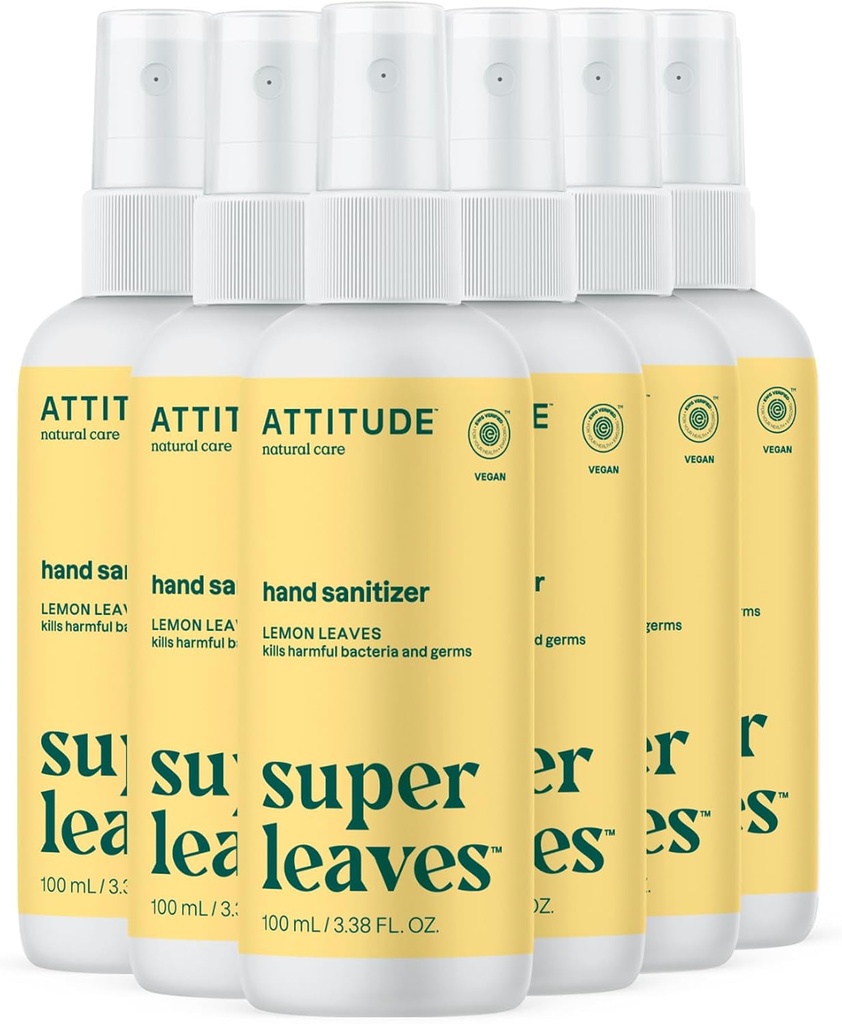 성인과 아이를 위한 ATTITUDE 손 소독제 살포, EWG는, Bacteria 및 Germs, Vegan, 레몬 잎, 3.38 Fl Oz (6의 포장)를 죽이고, 증명했습니다