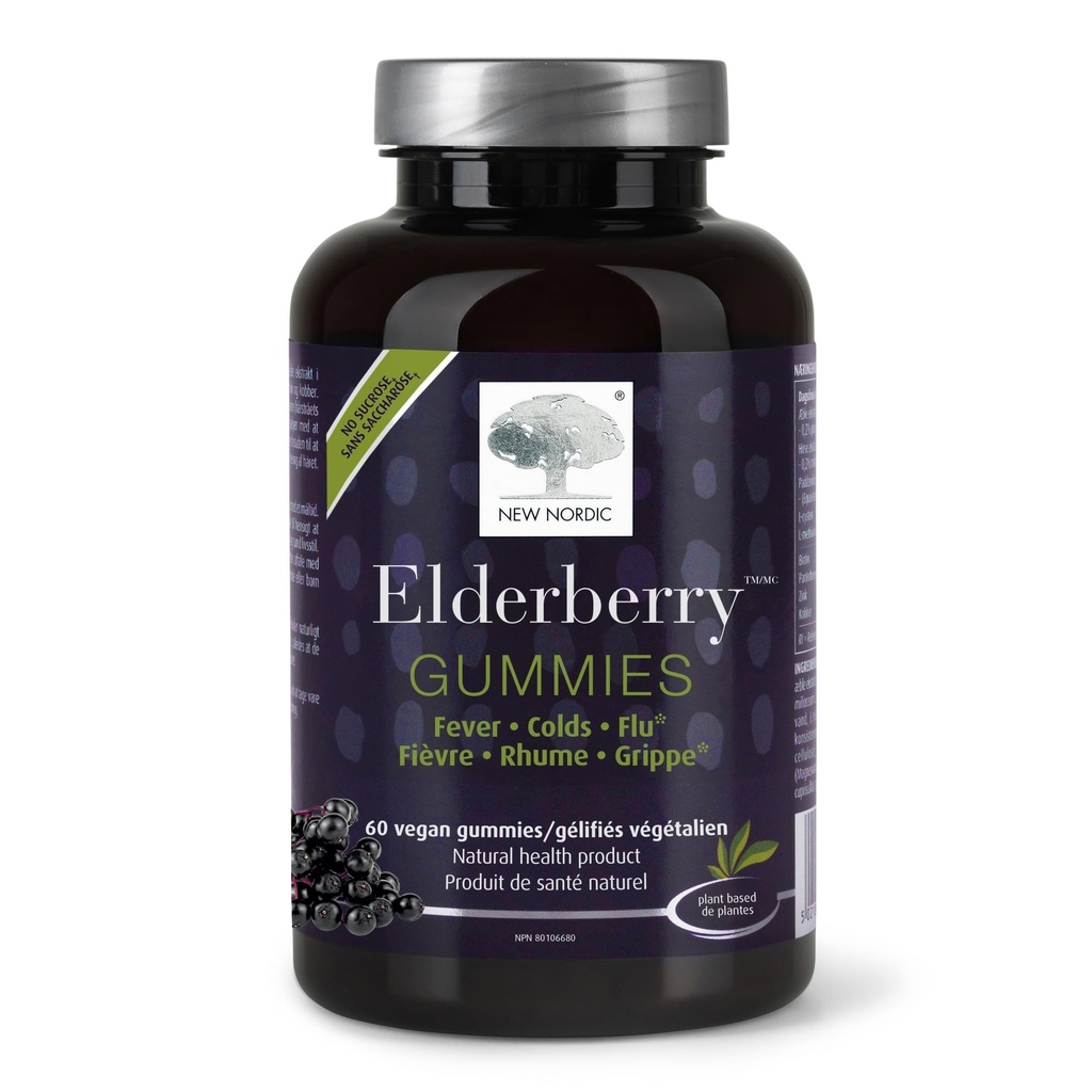 새로운 NORDIC Elderberry Vegan Gummies, 설탕 성인과 아이를 위한 비타민 C를 가진 자유로운 Chewable 면역성이 있는 지원 4+의 인공적인 색깔 또는 풍미 없음, 60의 조사 (1의 포장)