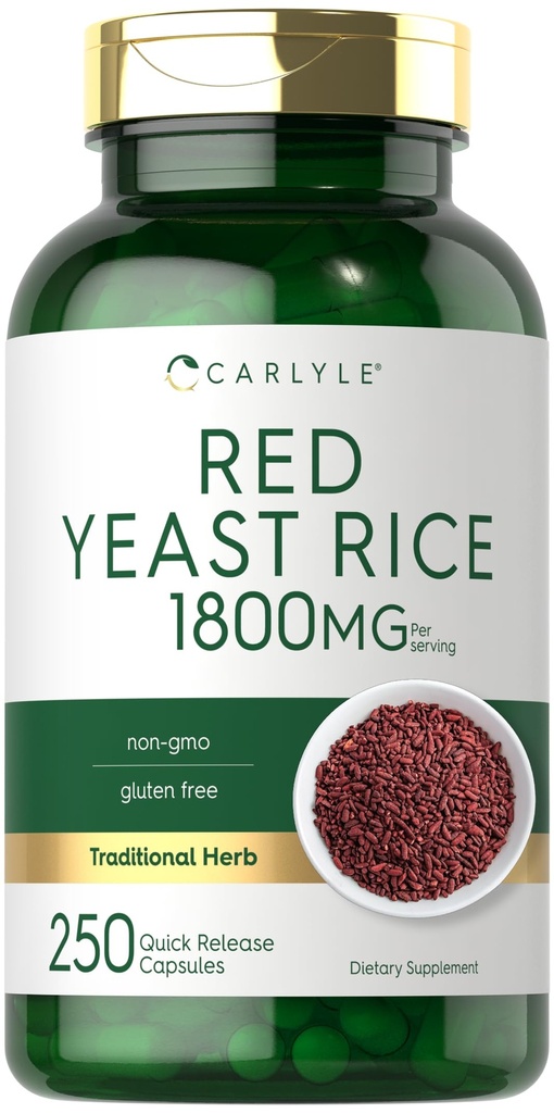 Carlyle Red Yeast Rice Supplement | 1800 mg | 250 캡슐 | 비 GMO & 글루텐 무료