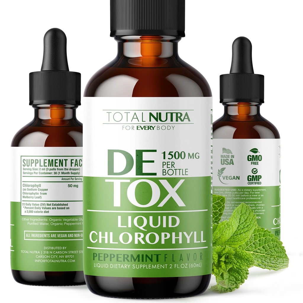 액체 클로로필 하락 50mg: 자연적인 에너지 부스트를 위한 Vegan Chlorophyll 액체 하락, 면역 지원, 피부 관리를 위한 몸 Detox, 내부 탈취제 | 민트 풍미, 비 GMO, 글루텐 자유로운 합계 Nutra 2oz