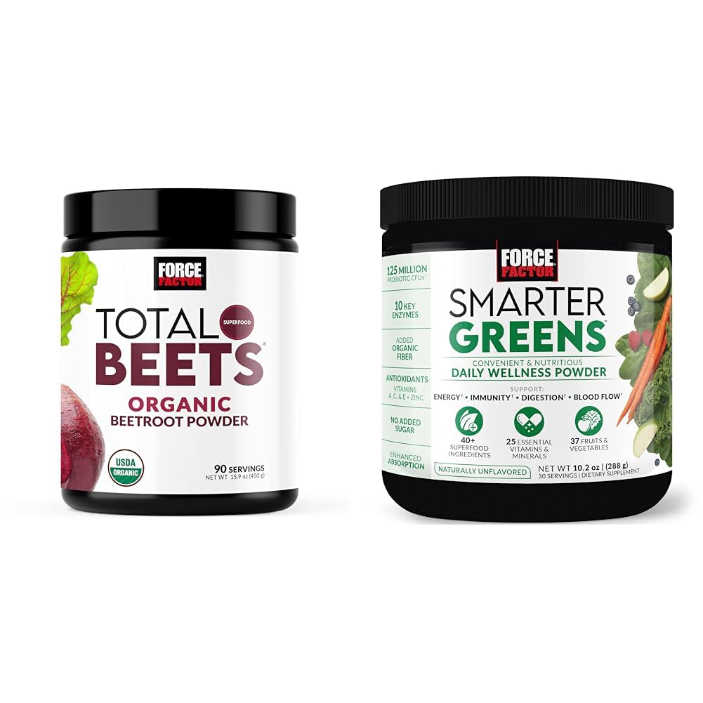 Force Factor Total Beets Organic Beetroot Powder Superfood to Boost Daily Nutrition, USDA Organic & Smarter Greens Daily Wellness Powder to Support Energy, 면역 및 소화