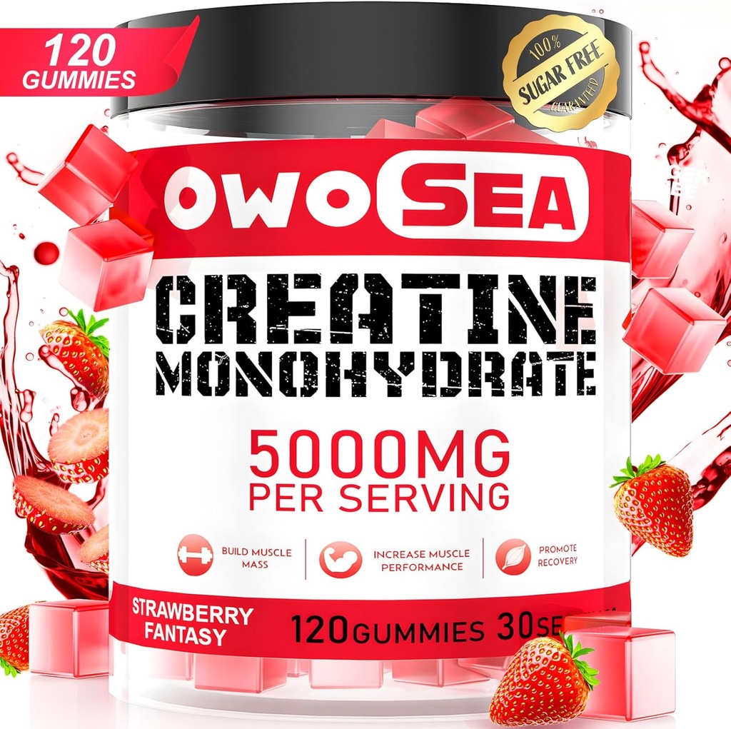근육 지원 에너지 부스트 120 조사 Chewable 5g Creatine 보충교재 설탕 자유로운 Vegan (1 팩, Strawberry)를 위한 서빙 당 Creatine Monohydrate Gummies
