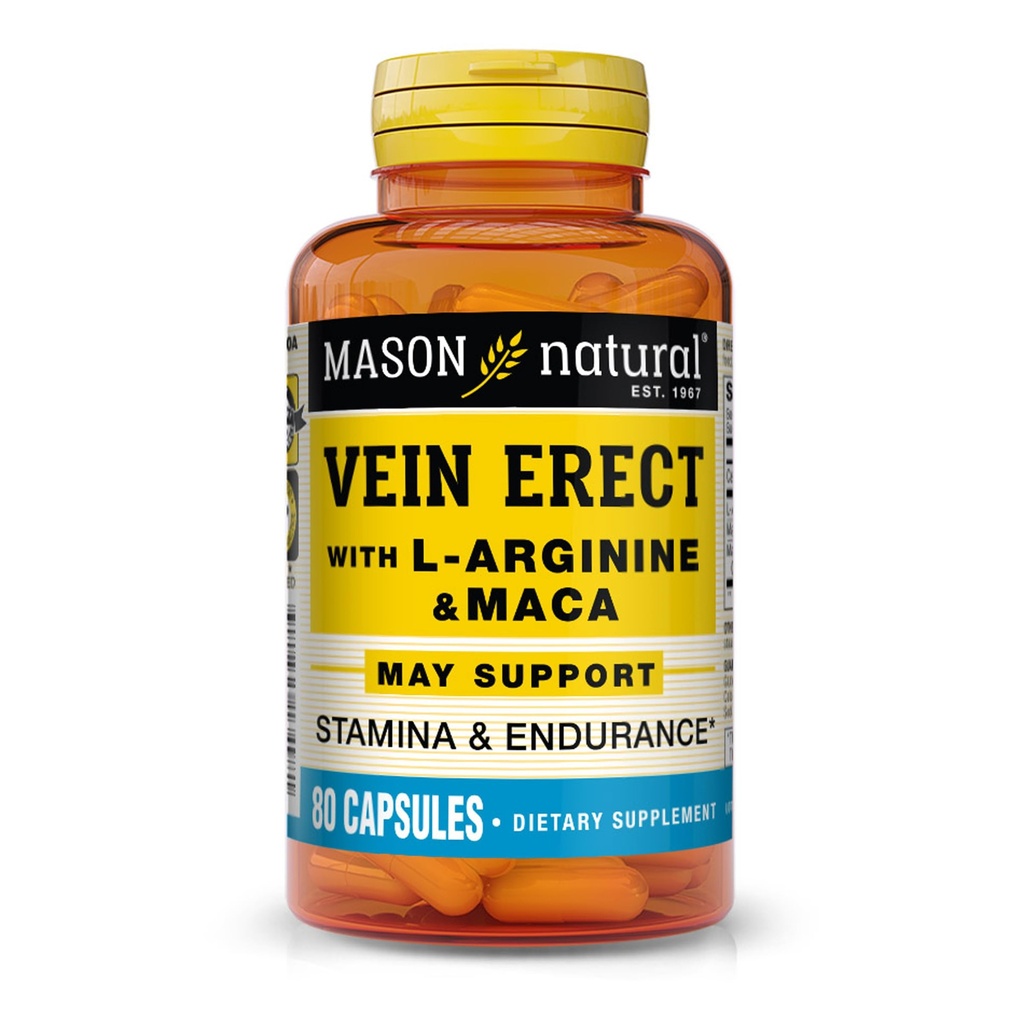 MASON NATURAL Vein Erect with L-Arginine and Maca - Varicose Veins 및 Spider Veins, 80 캡슐에 대한 성 & 관 건강, 보충 지원