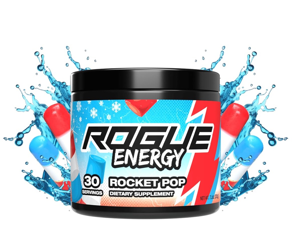 롱 게임 시간을위한 Rogue 에너지 음료 분말 - 정신 초점을위한 에너지 분말 - 설탕과 글루텐 무료 - Caffeine과 비타민과 게임 보충 - 미국에서 만든 (Rocket Pop - 30 서빙)