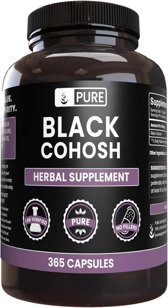 순수한 본래 성분 검정 Cohosh (365의 캡슐) 마그네슘 또는 밥 충전물 없음, 항상 순수한, 확인되는 실험실