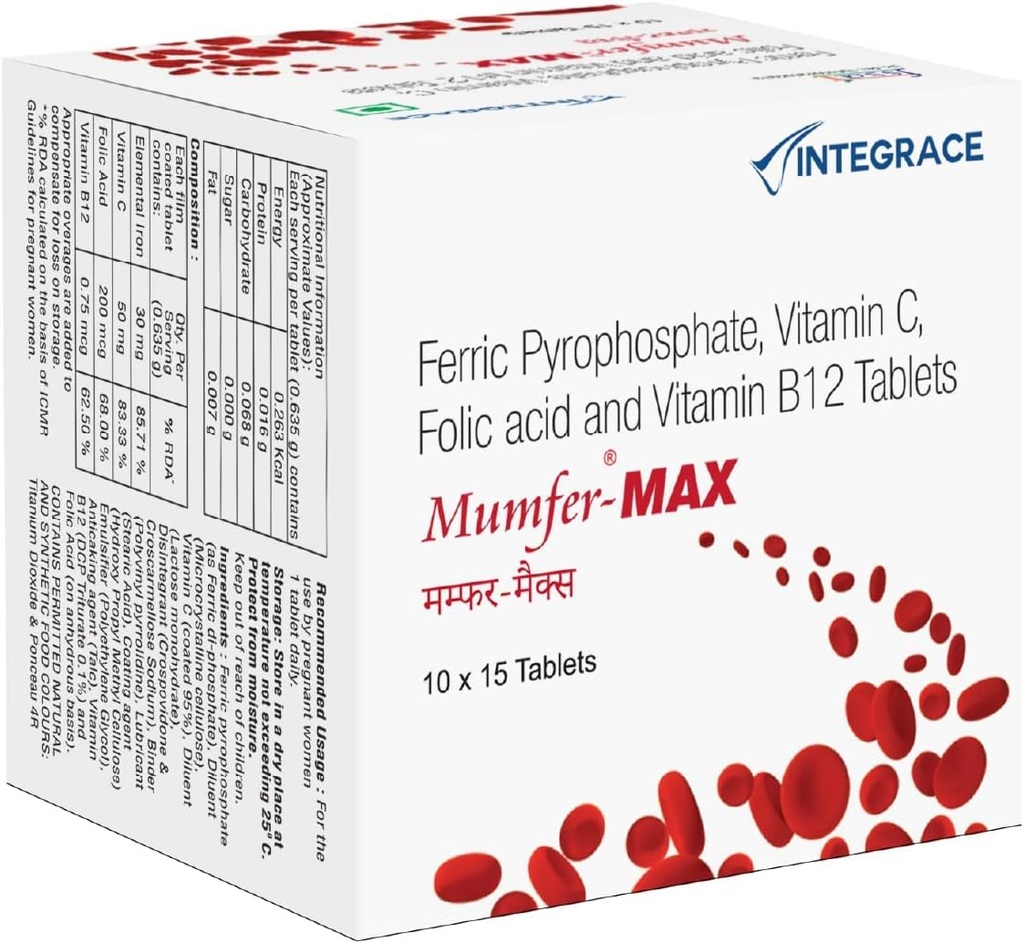 Nutranix TNA 150 정제 | 철, 엽산 보충교재, 비타민 C & 비타민 B12 | 및 에너지