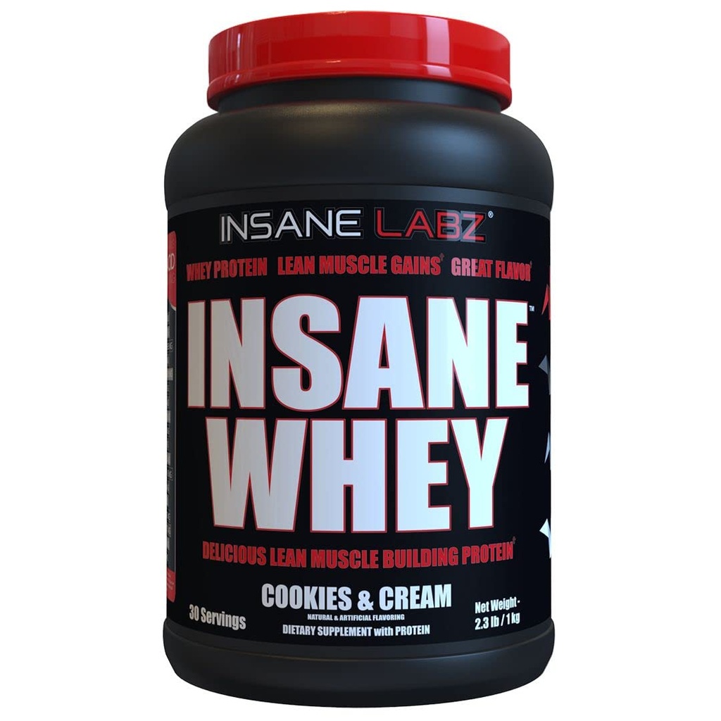 Insane Labz Insane Whey, 100 % 근육 건물 Whey Protein, BCAA Amino Profile, 대량 Gainer, 식사 교체 (쿠키 및 크림, 30 서빙)