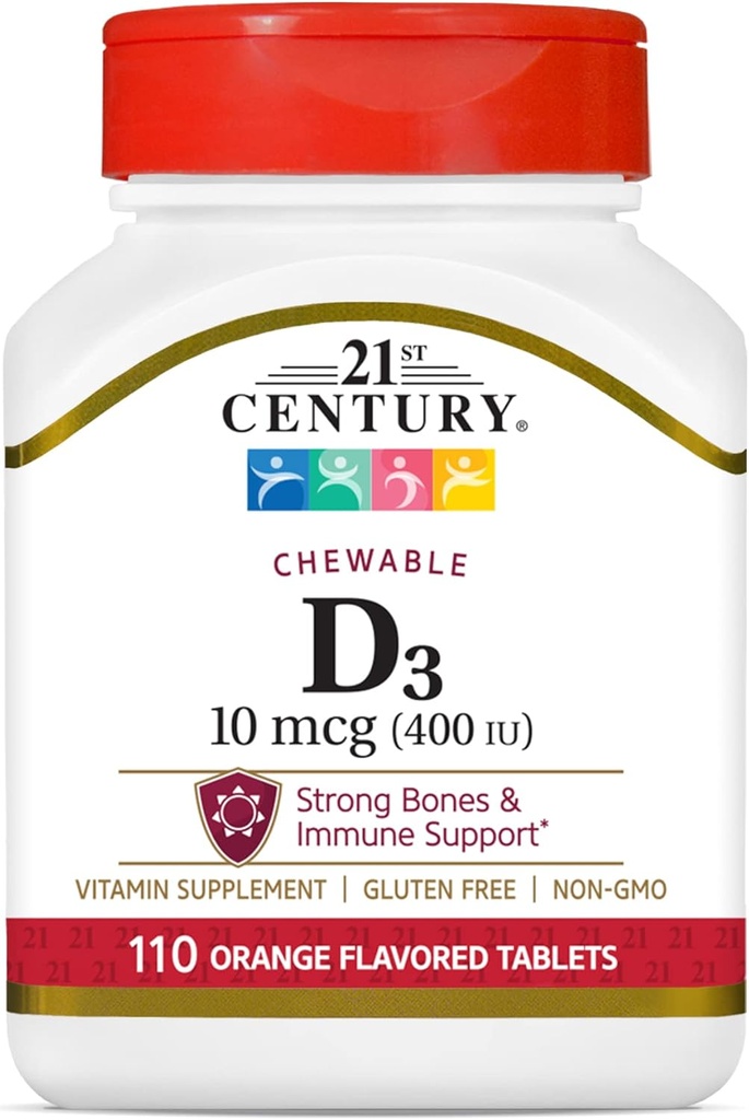21 세기 D3 400 IU 오렌지 Chewable 정제, 글루텐 무료, 110 조사 (3의 포장)