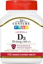 21 세기 D3 400 IU 오렌지 Chewable 정제, 글루텐 무료, 110 조사 (3의 포장)