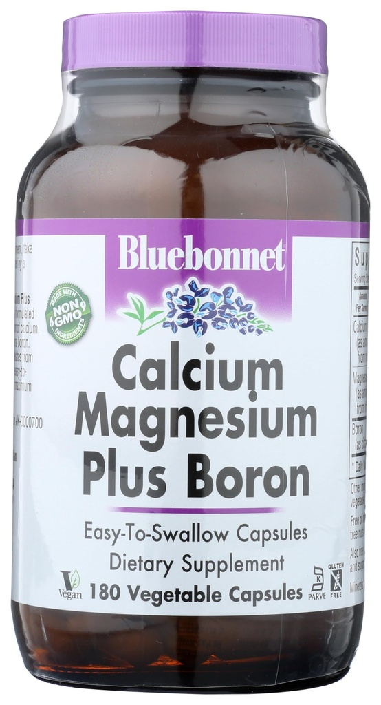BlueBonnet 칼슘 마그네슘 플러스 붕소 채식 캡슐, 오프 화이트, 180 카운트