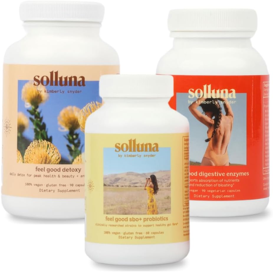 Kimberly Snyder Digestive Starter Kit의 Solluna - 소화 효소 + SBO Probiotics (Prebiotics & Postbiotics 포함) + Colon Cleanser Vegan 친절하고 비 GMO