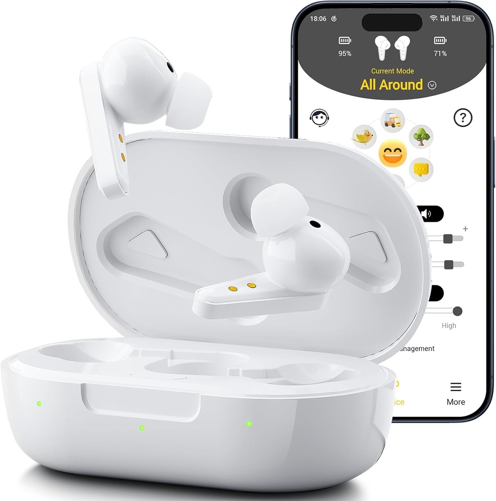 Kingwell OTC 보청기 충전식, 스마트 앱과 수석 Bluetooth 보청기 iOS / Android, Authentic 사운드 품질, 32 DSP 채널 노이즈 취소