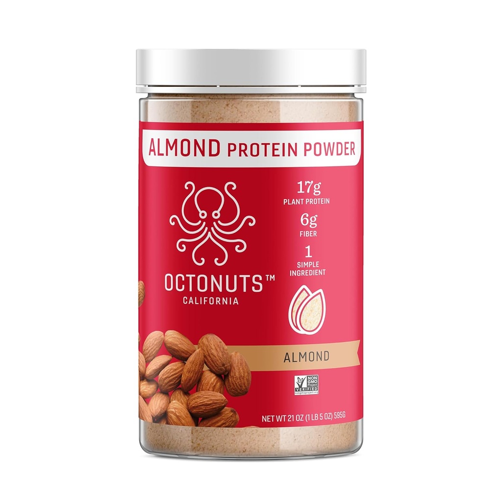 OCTONUTS Almond Protein Powder Unflavored 21oz – 단일 성분 공장 기반 Vegan Protein – 17g Protein, 6g Fiber – Keto, Paleo, Gluten Free, Non-Dairy와 낮은 Carb 혼합
