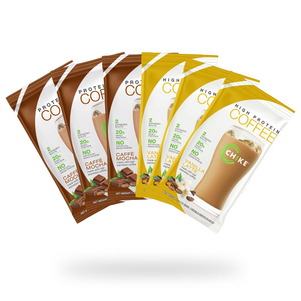 Chike 높은 단백질 아이스 커피 Naturally 감미로운 샘플러 팩, 20 G Protein, 2 샷 에스프레소, 비 GMO, Keto 친절하고 글루텐 무료, 6 단일 세이버 패킷