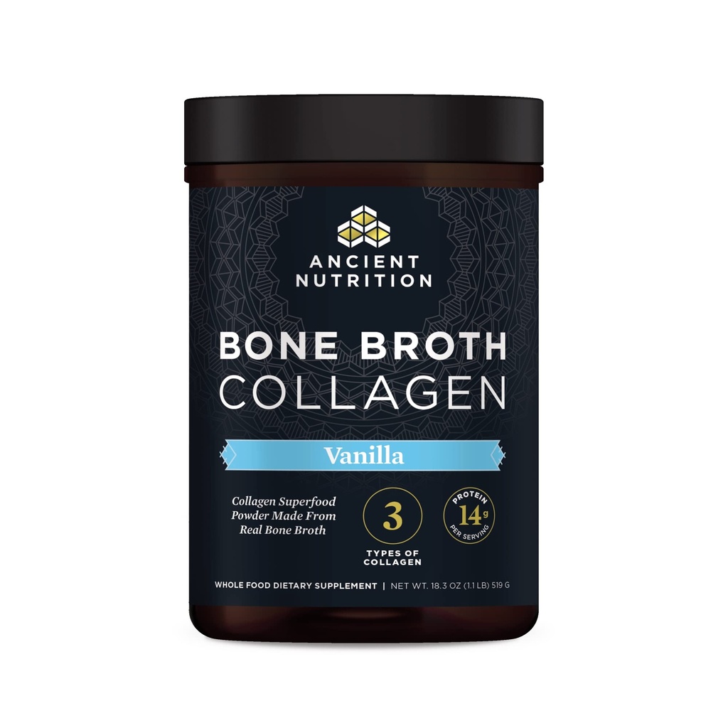 고대 영양 교원질 분말, 뼈 Broth 교원질, 바닐라, 가수분해된 다 교원질 펩티드, 지원 피부 및 못, 합동 보충교재, 30 서빙, 18.3oz