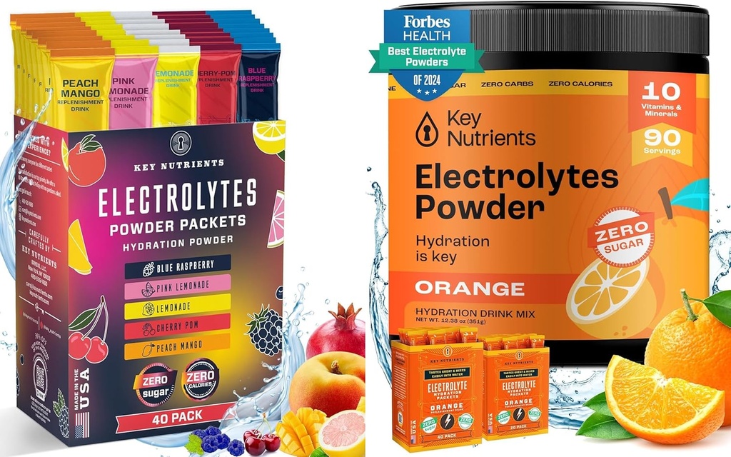 KEY NUTRIENTS Ultimate Hydration & Recovery Bundle : 40 팩 Multivitamin Hydration Packets 및 탕시 오렌지 일렉트로이트 분말 90 서빙 - 설탕 없음, 글루텐 프리, 케토 - 금요일