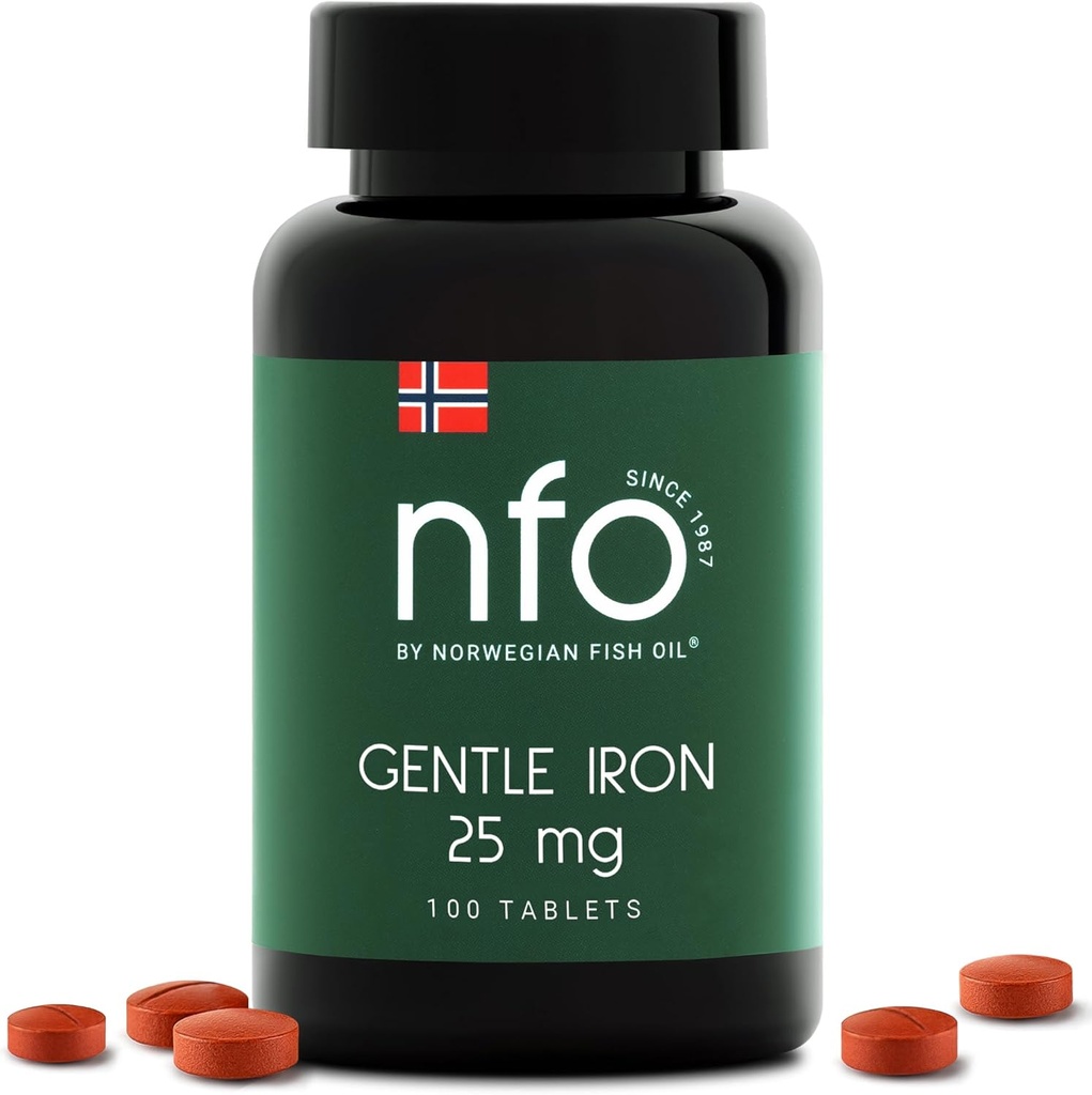 NFO Gentle Iron [100 Tablet] 특허받은 Ferrochel Chelated Iron, Stomach, Vegan-Friendly, Non-Constipating을 가진 노르웨이어 고 흡수 철 단지