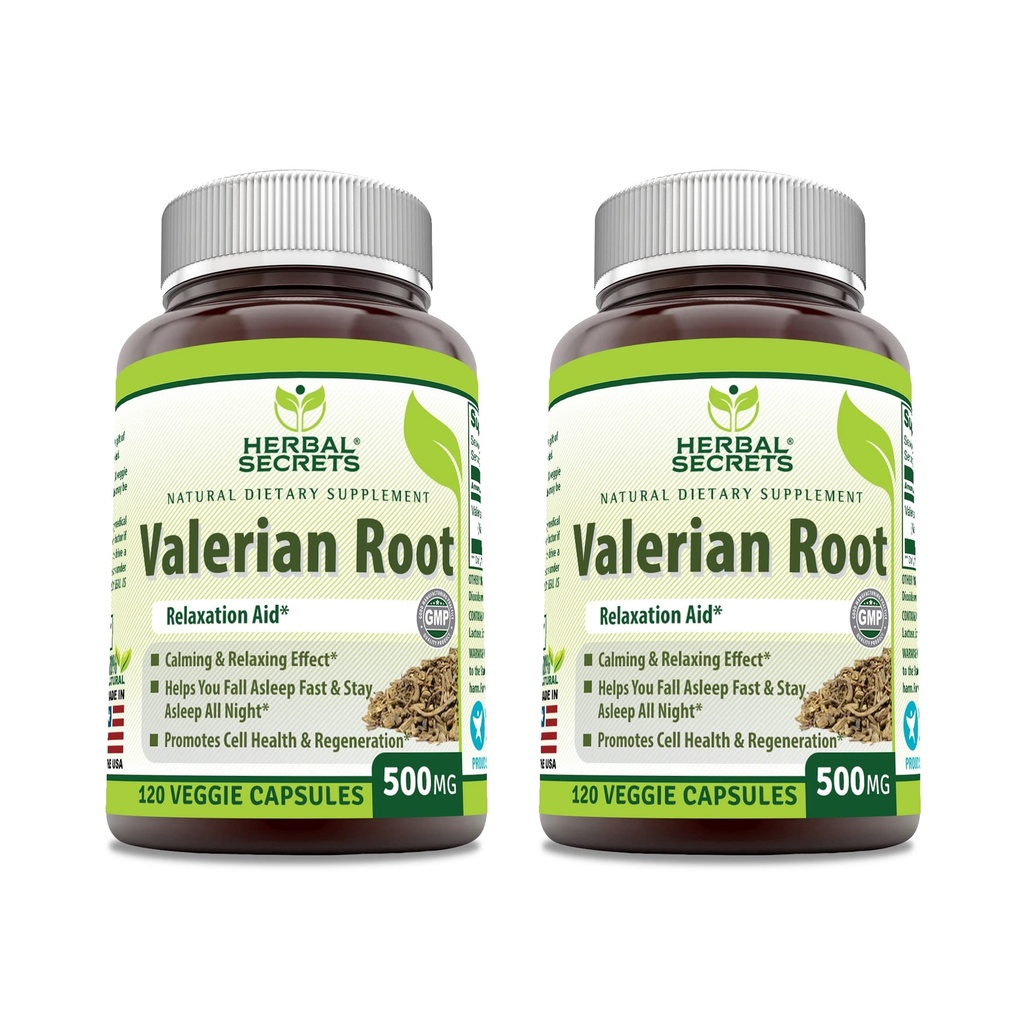 허브 시크릿 발레란 루트 500 Mg 보충 | Veggie 캡슐 | Non-GMO | 글루텐 프리 | 미국에서 제작 (2 팩, 120 개)