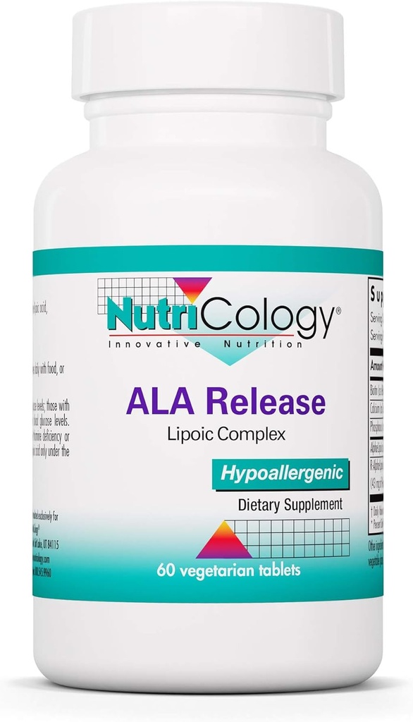 Nutricology ALA 릴리스 - 알파 Lipoic Acid Complex, R-Alpha-Lipoic, Biotin, 칼슘, 영양 보충, 채식 정제 - 60 개