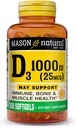 MASON NATURAL 비타민 D3 25 mcg (1000 IU), 지원 전반적인 건강, 힘 뼈와 근육, 물고기 간장 기름에서, 300 Softgels