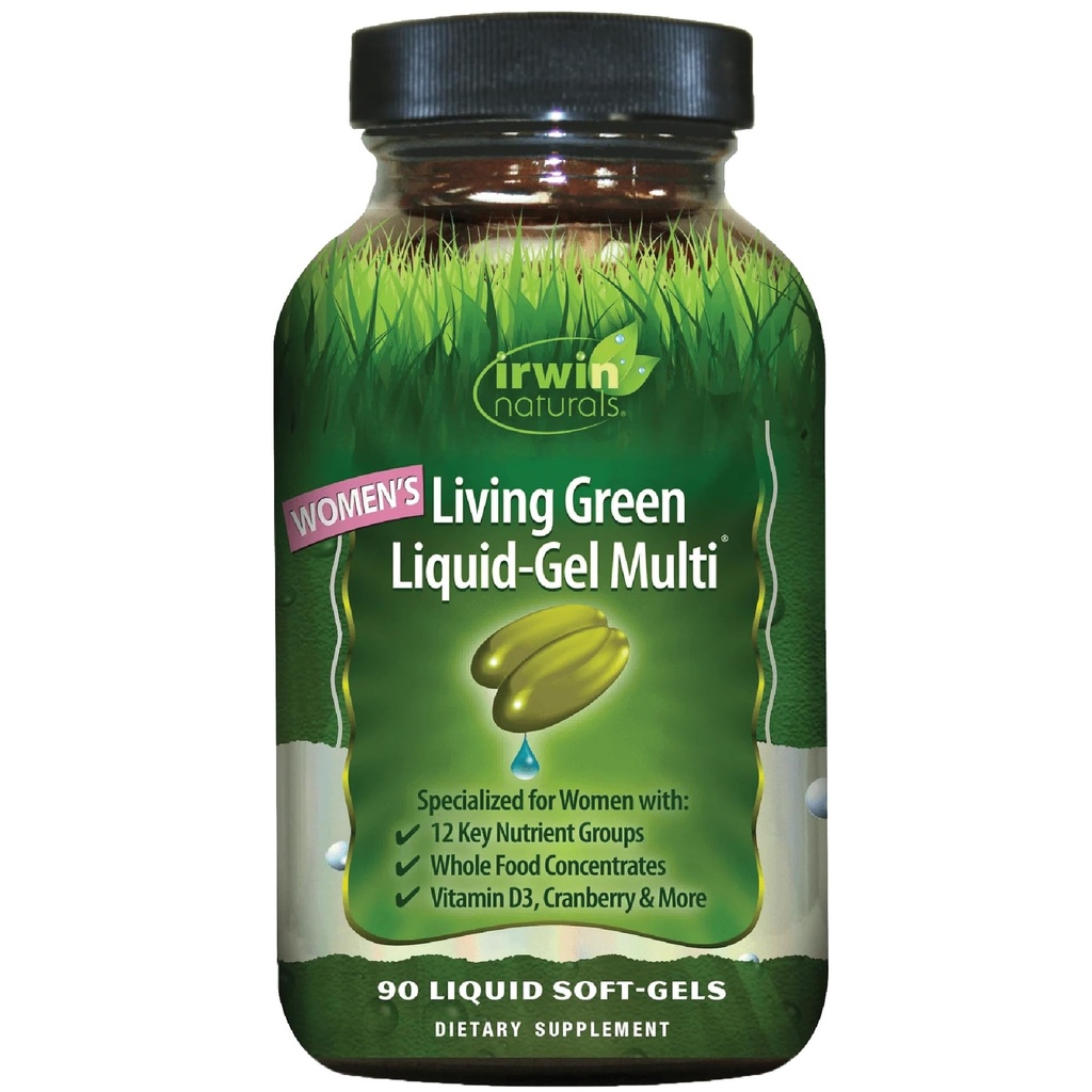 Irwin Naturals Women's Living Green Liquid-Gel Multi Vitamin - 70 Essential Nutrients, 비타민, 전체 식품 혼합 - 대상 지원 - 120 액체 Softgels