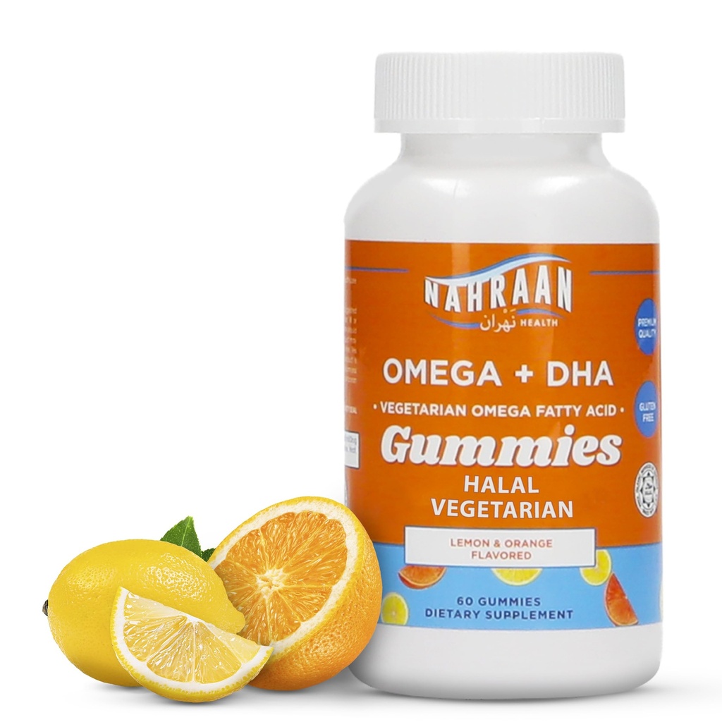 성인 및 어린이를위한 Halal Omega 3 - 레몬 및 오렌지 맛이있는 오메가 3 채식 구미 - 성인 및 어린이 구미 - 60 개