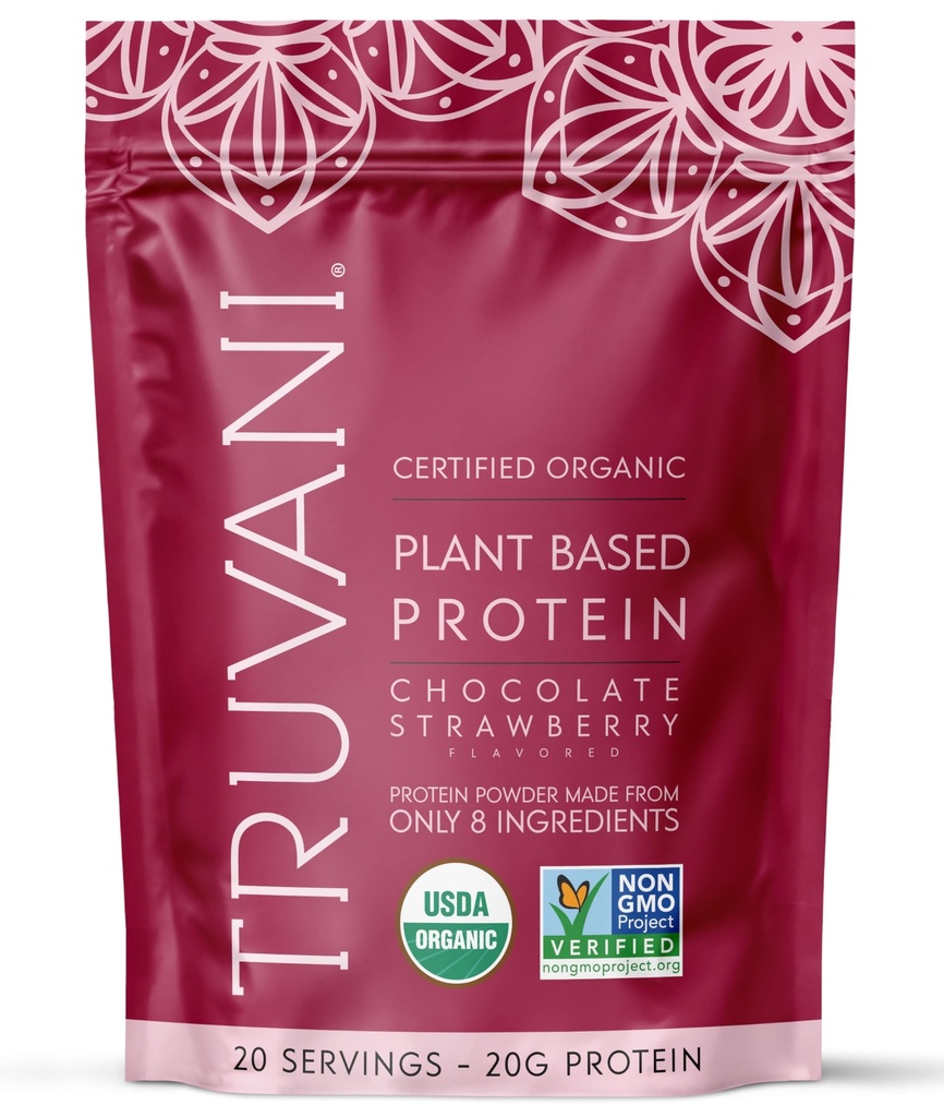 Truvani Vegan Pea Protein Powder | 초콜릿 딸기 | 20g 유기농 공장 기반 단백질 | 20 인분 | Keto | Gluten & Dairy Free | Low Carb | 추가 설탕 없음