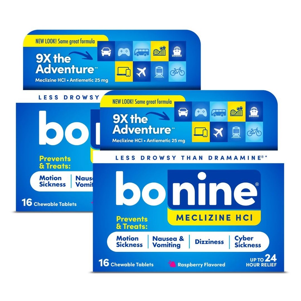 Bonine Non-Drowsy Motion Sickness Relief - Meclizine HCL 25mg이있는 32 Chewable Tablet - Nausea 또는 Motion Sickness를위한 비 Drowsy Medicine - 크루즈 Essentials - 라즈베리 풍미