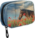 Fustylead Mane 말 Poppy Flower Field 및 Sky Pill 주최자 케이스 지퍼 2 시간 비타민과 보충, 7 일 여행 주최자 의학 케이스