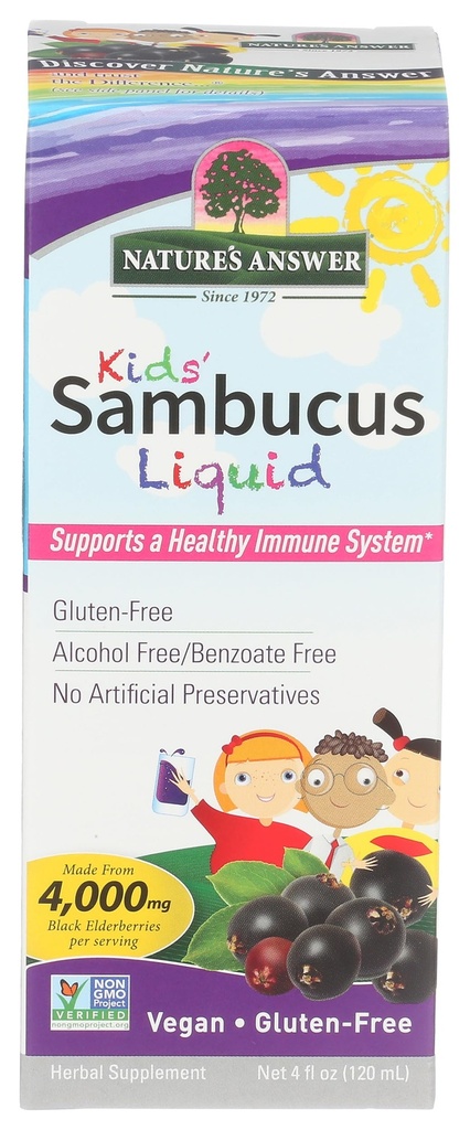 자연의 답변 Bioavailable Sambucus Kids Formula | 4Fluid Ounces | Kosher Certified Organic Elderberry Syrup | 그레이트 맛 & 글루텐 프리 | Dietary Supplement | 인공 방부제 없음 (패키지 1)