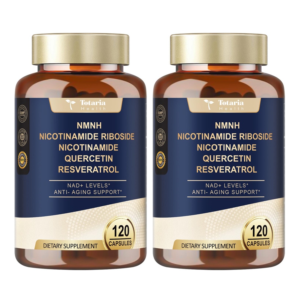 Totaria NMNH (Dihydronicotinamide Mononucleotide), NMNH 보충교재 w/Niacinamide (비타민 B3), Quercetin, Trans-Resveratrol의 지원 NAD+의 노화 방지, 피부 세포 건강 & 에너지, 240 조사