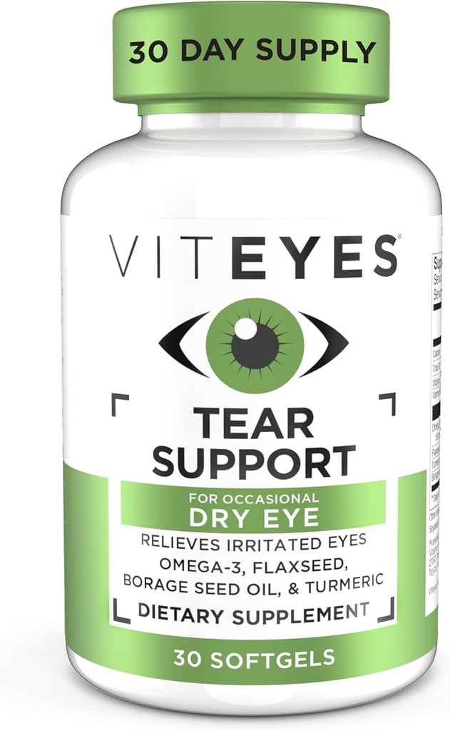 Viteyes 눈물 지원 눈 Soothing 혼합, Occasional 건조한 눈 보충교재, 눈 하락 없음, 적색 기복, 아이 비타민, Itchy 눈, Omega-3 물고기 기름, 30 Softgels를 위한 알레르기 지원