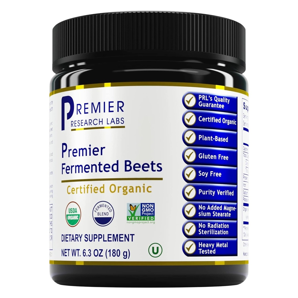 Premier Research Labs Premier Fermented Beets - Beet Root Powder Fermented, Men & Women, Beetroot, Nitrates, Blood Pressure Support, USDA Organic - 6.3 Oz Jar의 유기농 발효 베테스