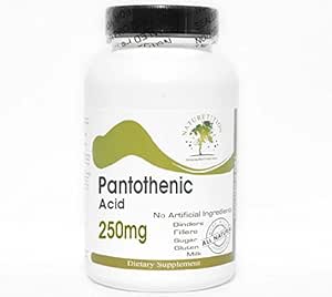 Pantothenic 산 250mg ~ 200 캡슐 - 첨가물 없음 ~ Naturetition 보충교재
