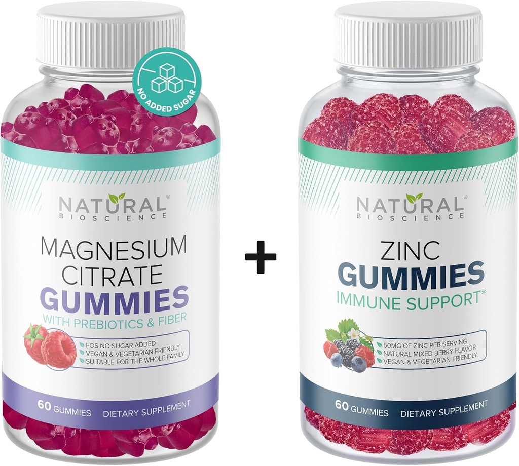 설탕 자유로운 마그네슘 Gummies & 여분 힘 아연 Gummies, Vegan, 글루텐 자유로운, 칼름, Relaxation, 근육 건강, 면역 지원, 피부 건강, 비 GMO, 60 Gummy 비타민