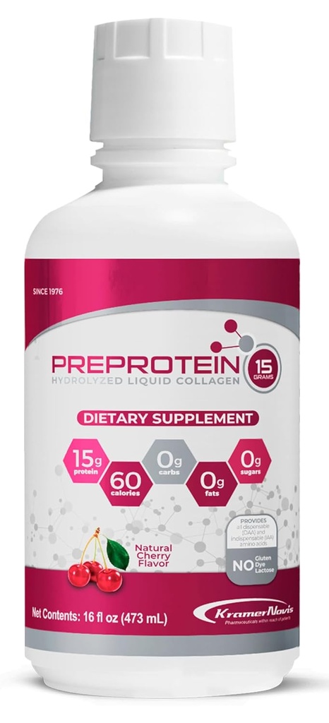 PreProtein 15® 액체 가수 분해 콜라겐 펩티드 단백질 (16 FL Oz) - 설탕 - 무료, 체리 맛, 아미노 산, 지방 무료 & 글루텐 무료 보충 Bariatric 환자, 부상 회복, Dialysis