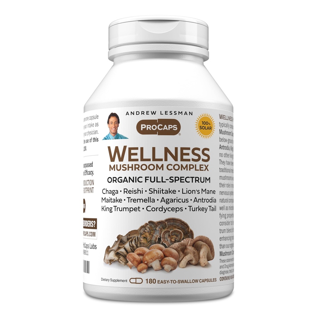 ANDREW LESSMAN Wellness Mushroom Complex 180 캡슐 - 11 버섯의 유기 전체 스펙트럼 혼합 - 전반적인 건강과 활력을 지원 - 첨가물이 없습니다. Mushroom Complex 보충