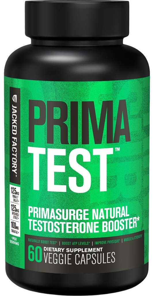남자 PRIMASURGE에 대 한 Jacked 공장 테스토스테론 부스터 - w/Tongkat Ali, PrimaVie, Ashwagandha - Boost Vitality, 근육 성장 및 에너지 | 천연 테스트 부스터 보충 - 60 Veggie 알약