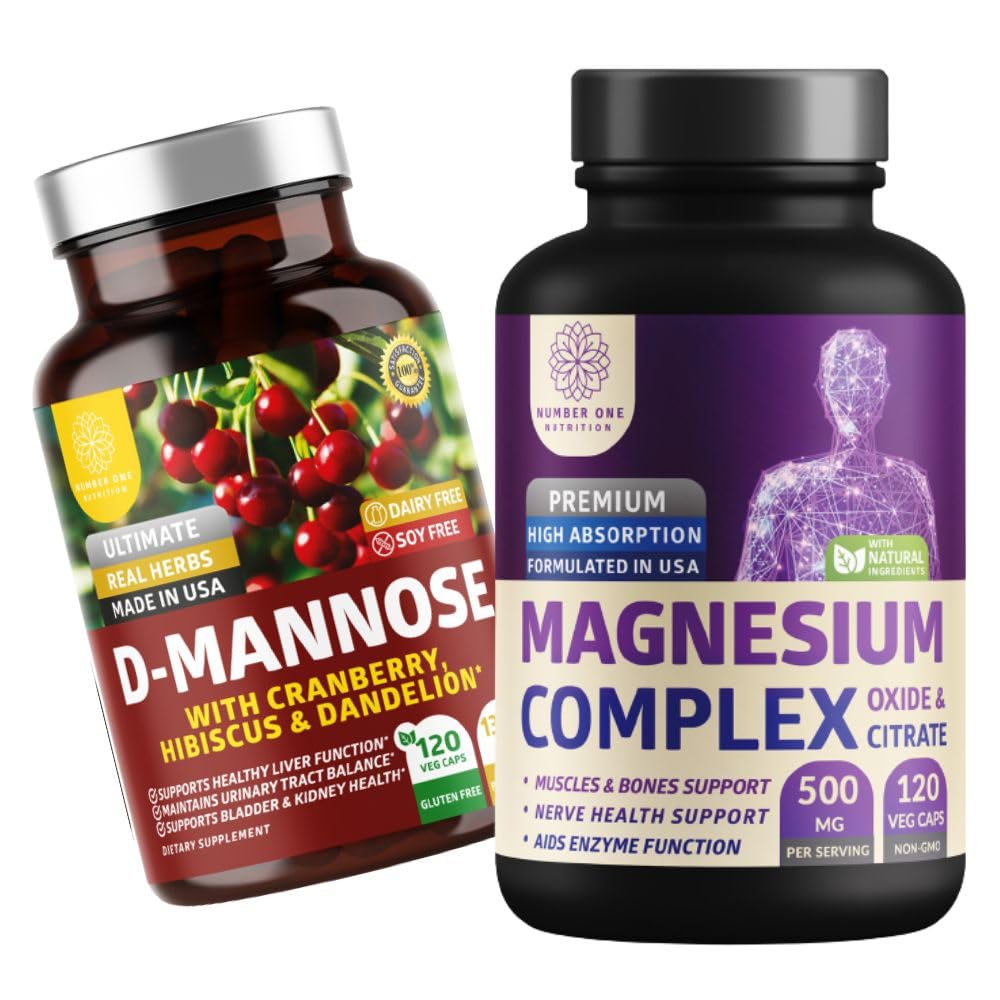 번호 하나 영양 N1N 프리미엄 마그네슘 Complex [500mg] 높은 흡수 및 D-Mannose [1350mg with Cranberry & Hibiscus], 비 GMO 및 글루텐 자유로운, 2 팩 뭉치