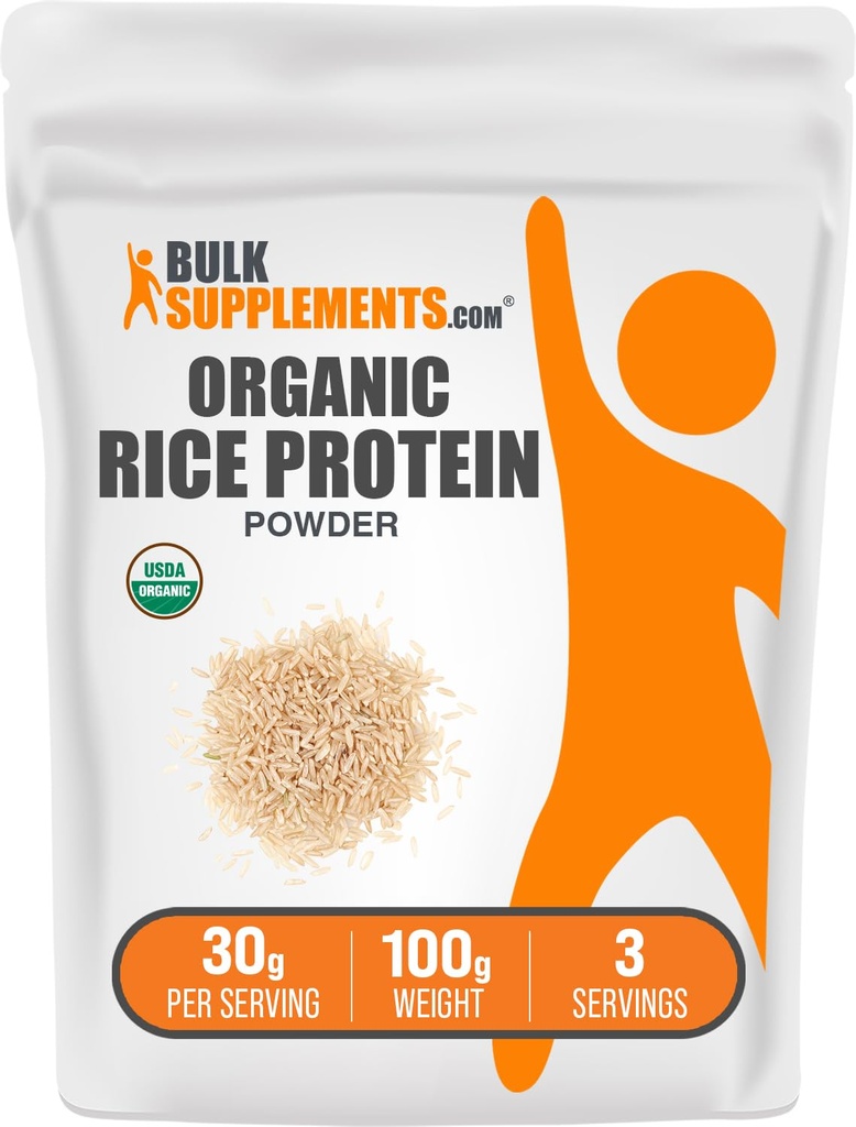 BulkSupplements.com 유기 쌀 단백질 분말 - Vegan 식물 단백질, 불연 - Vegan & Gluten 무료, 서빙 당 30g, 100g (3.5 oz) (팩 1)