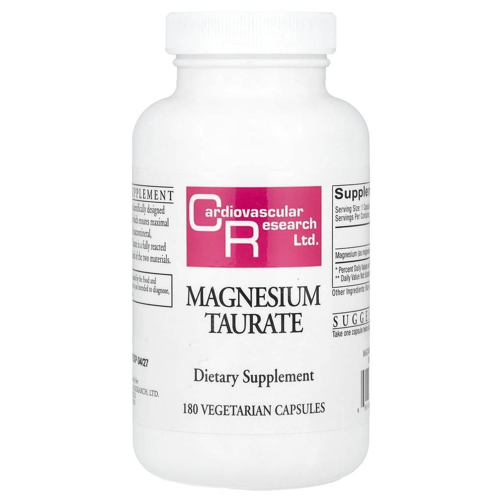 심혈관 연구 마그네슘 타우레이트 125 mg, 크림 화이트, 180 캡슐 (MAGT2)