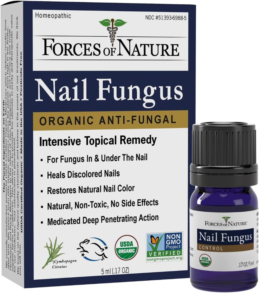 자연 Toenail Nail Fungus 치료의 힘, 유기 항진균성 Restores Toenails와 Fingernails의 외관, 금박, 건조, 손상 및 변색된 못, 0.17 FL OZ를 위한 Homeopathic 약